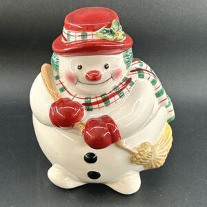 VTG Fitz & Floyd Lidded Snowman Plaid Collection Ceramic CandyDish Holiday Decor